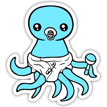 Octopus Bébé Hochet Couche Sucette Enfant Né - Sticker taille S (10 x 10 cm) - blanc mat - Devant