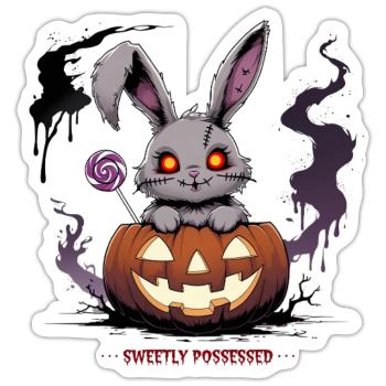 Obsessively sweet – creepy bunny in the pumpkin - Sticker size S (10 x 10 cm) - white matte - Front
