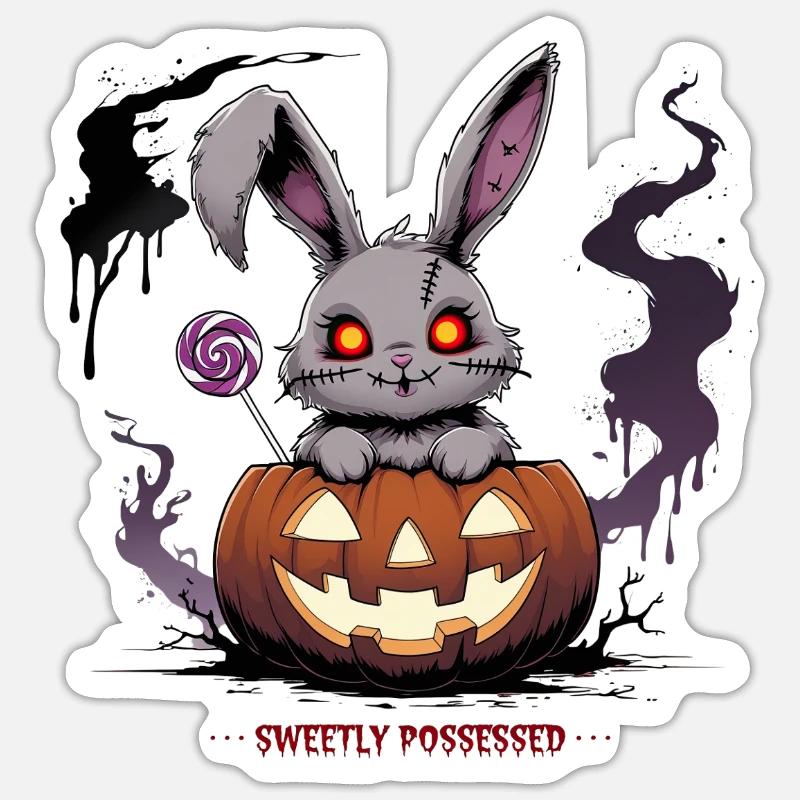 Besessen süß – Gruselhase im Kürbis Sticker Größe S (10 x 10 cm)