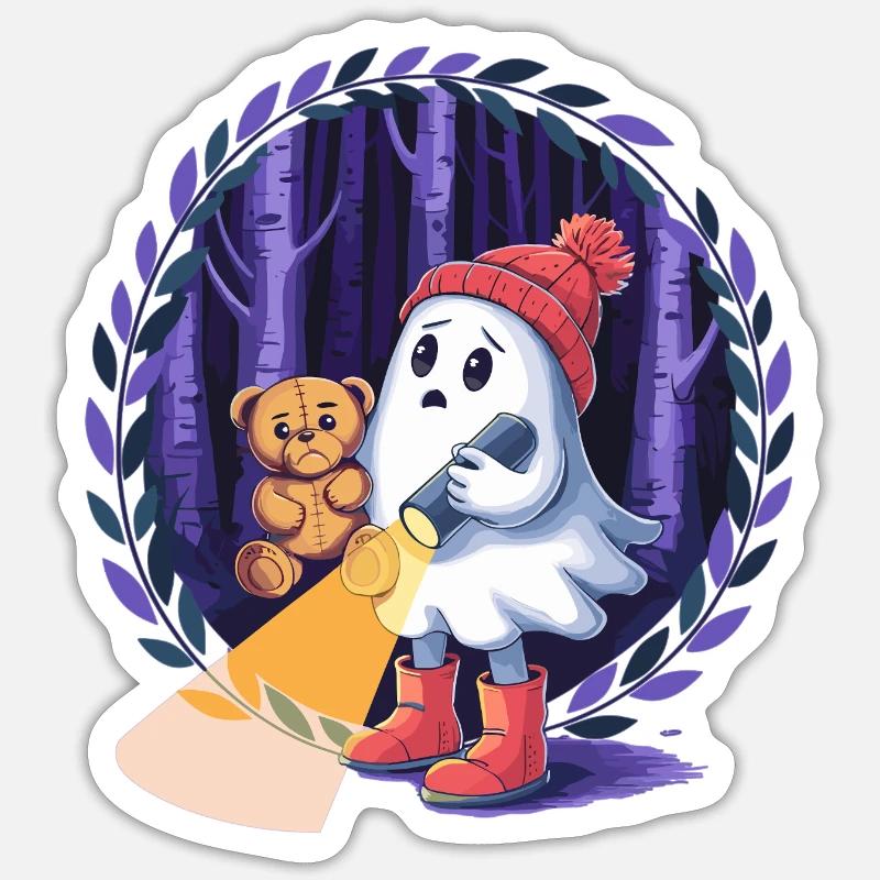 Geist mit Teddy im dunklen Wald Sticker Größe S (10 x 10 cm)