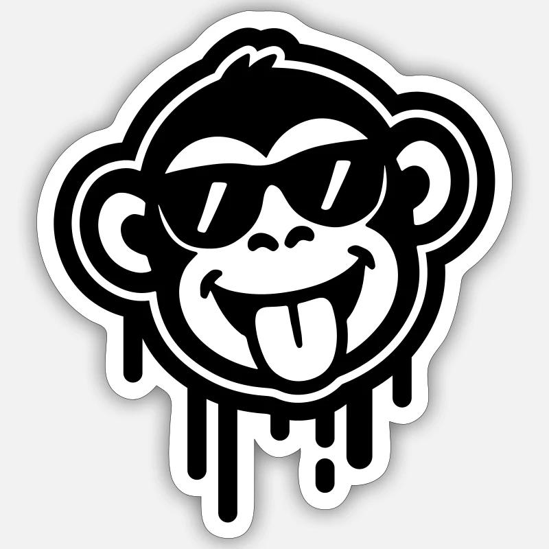 Singe Cool Drôle - Sticker taille S (10 x 10 cm) - blanc mat