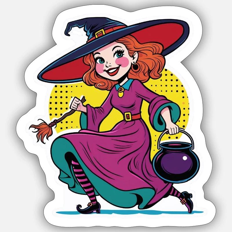 Sorcière avec son chaudron Sticker taille S (10 x 10 cm)
