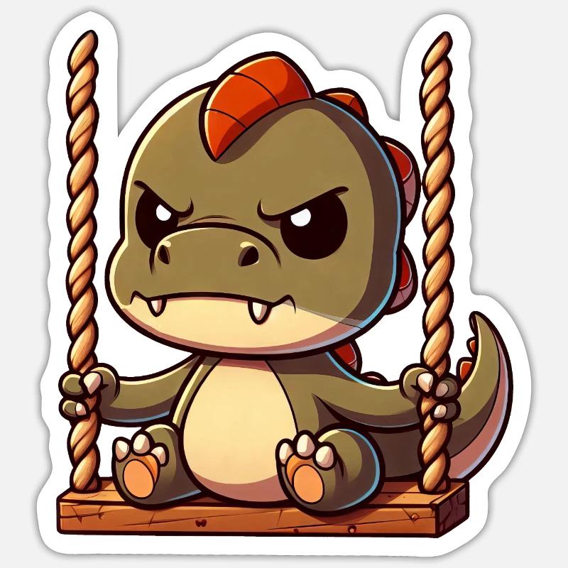 Grumpy T-Rex on swing annoyed offended Sticker size S (10 x 10 cm)