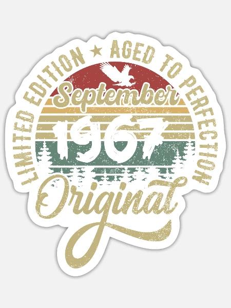 58. Geburtstag September 1967 - 58 Jahre alt - Sticker Größe S (10 x 10 cm) - Mattweiß
