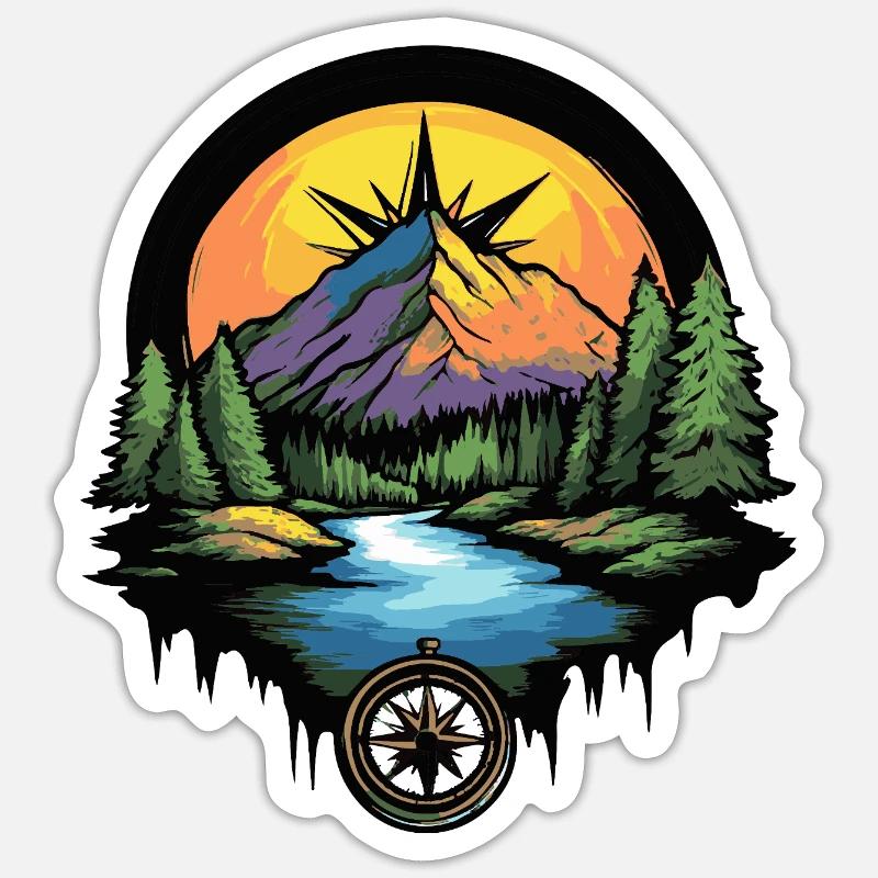 Berge Kompass - Sticker Größe S (10 x 10 cm) - Mattweiß