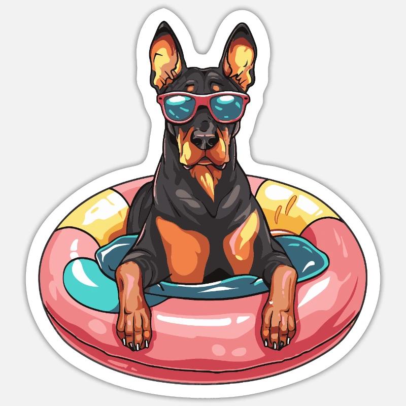 Dobermann Hund Comic Cool - Sticker Größe S (10 x 10 cm) - Mattweiß