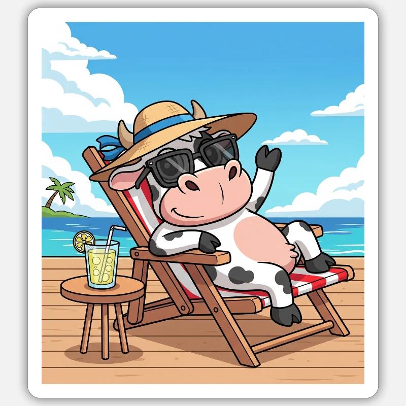 vache cool - Sticker taille S (10 x 10 cm) - blanc mat