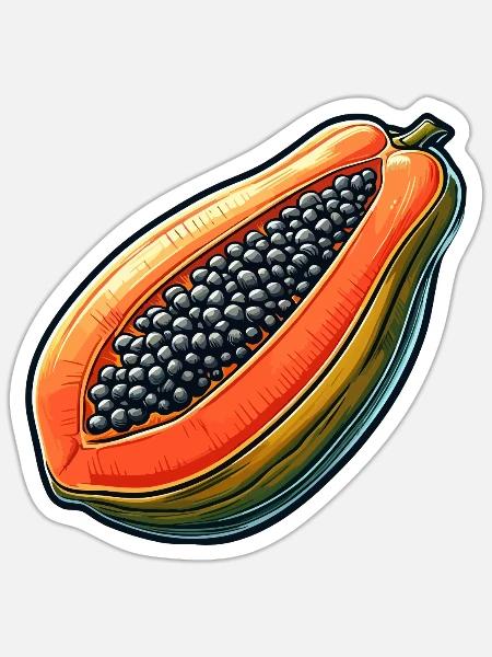 Bunte Sepia-Papaya-Illustration - Sticker Größe S (10 x 10 cm) - Mattweiß