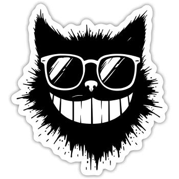 Cartoon Katze mit Sonnenbrille am Grinsen - Sticker Größe S (10 x 10 cm) - Mattweiß - Vorne