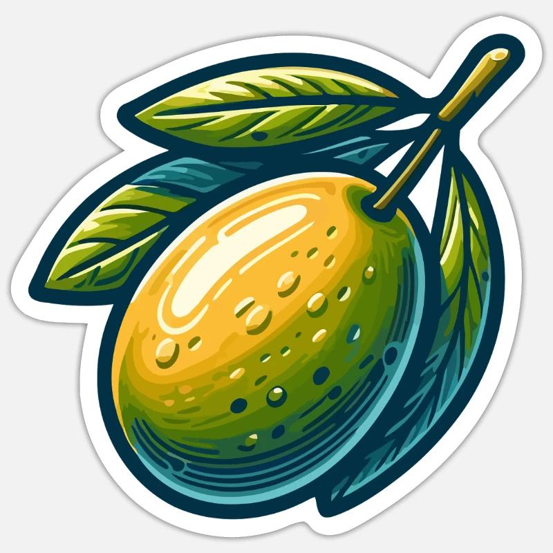 Olive Stylisé Vert Jaune - Sticker taille S (10 x 10 cm) - blanc mat