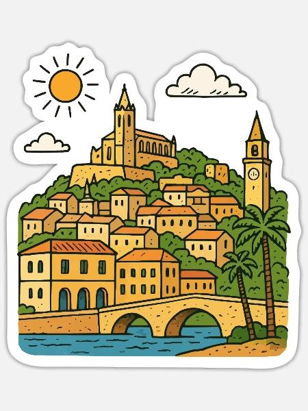 Farbige Stadtlandschaft von Mallorca - Sticker Größe S (10 x 10 cm) - Mattweiß