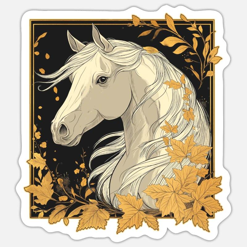 Pferd Herbst - Sticker Größe S (10 x 10 cm) - Mattweiß