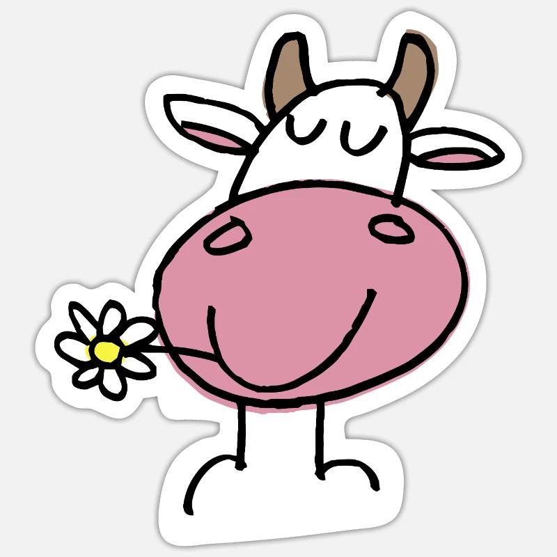 Vache Joyeuse et Fleur Délicate Sticker taille S (10 x 10 cm)