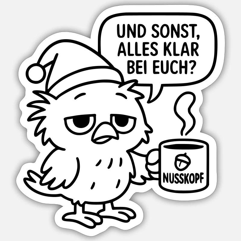 Morgenmuffel Vogel_mit_Kaffeetasse_und_Sprechblase - Sticker Größe S (10 x 10 cm) - Mattweiß