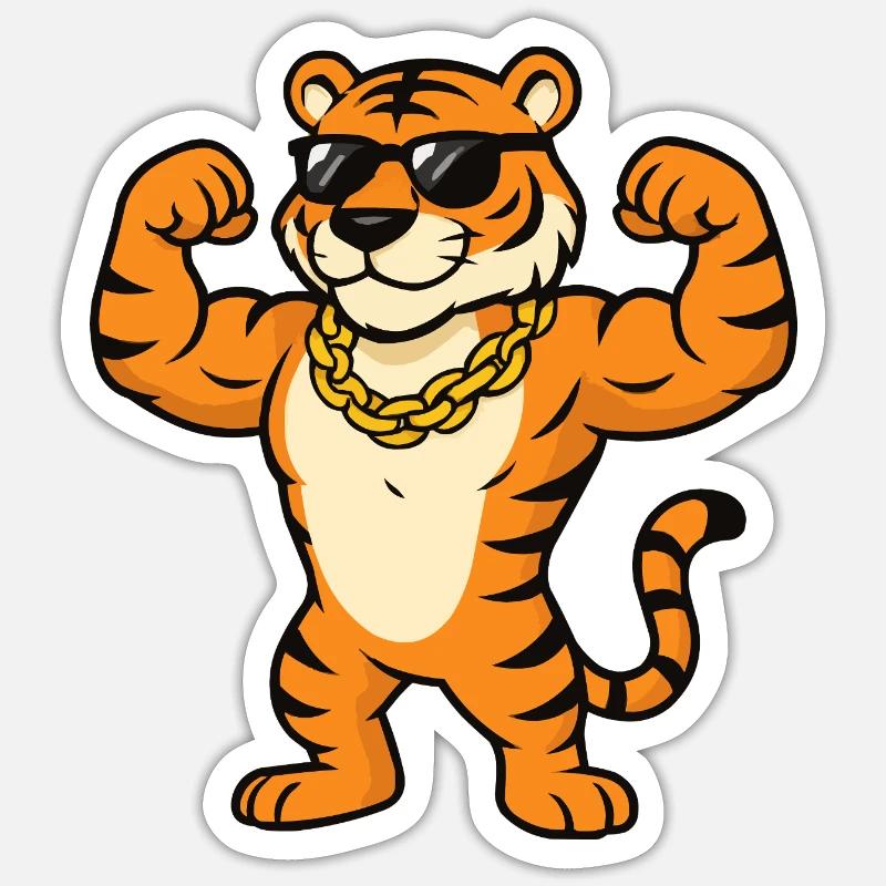 Tiger Sonnenbrille Bodybuilder - Sticker Größe S (10 x 10 cm) - Mattweiß