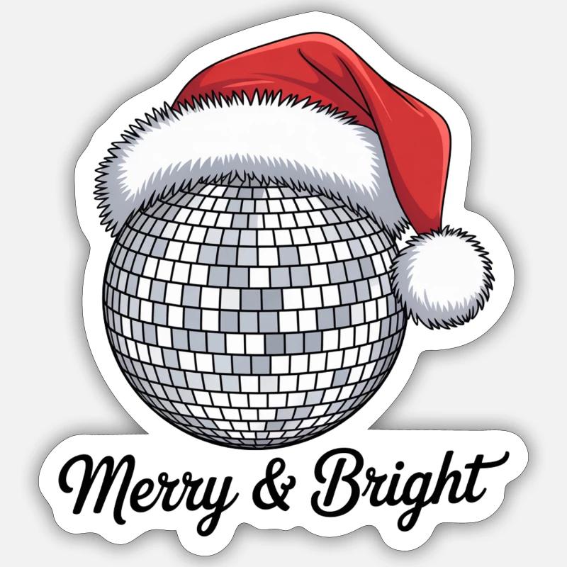 Disco Weihnachtsmann mit Merry & Bright - Sticker Größe S (10 x 10 cm) - Mattweiß