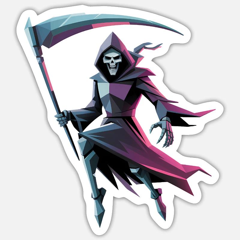 Death Reaper - Cooles Low-Poly-Logo - Sticker Größe S (10 x 10 cm) - Mattweiß
