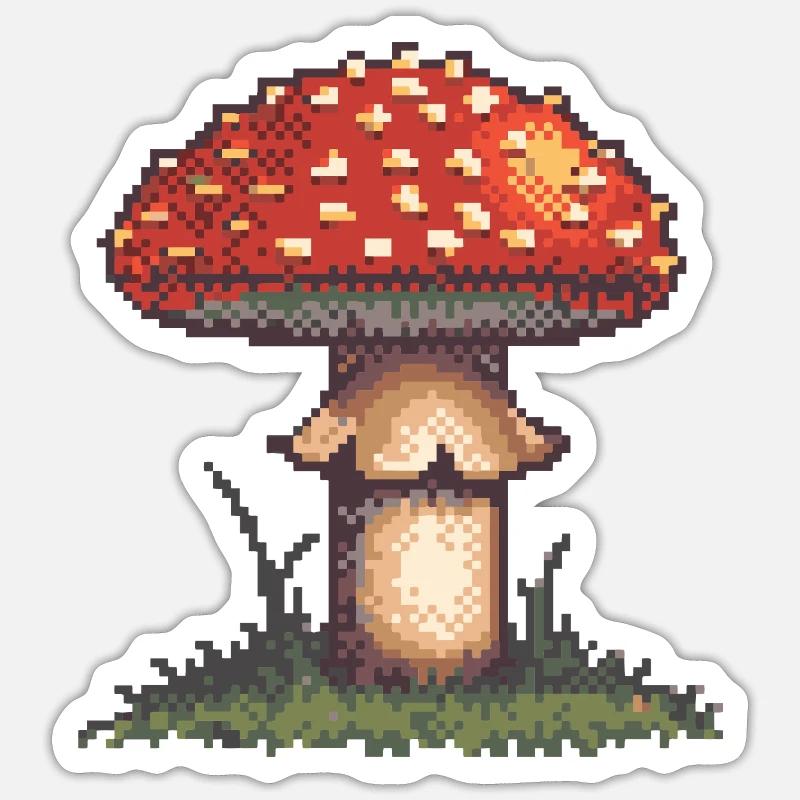 Pixel champignon néon rétro - Sticker taille S (10 x 10 cm) - blanc mat