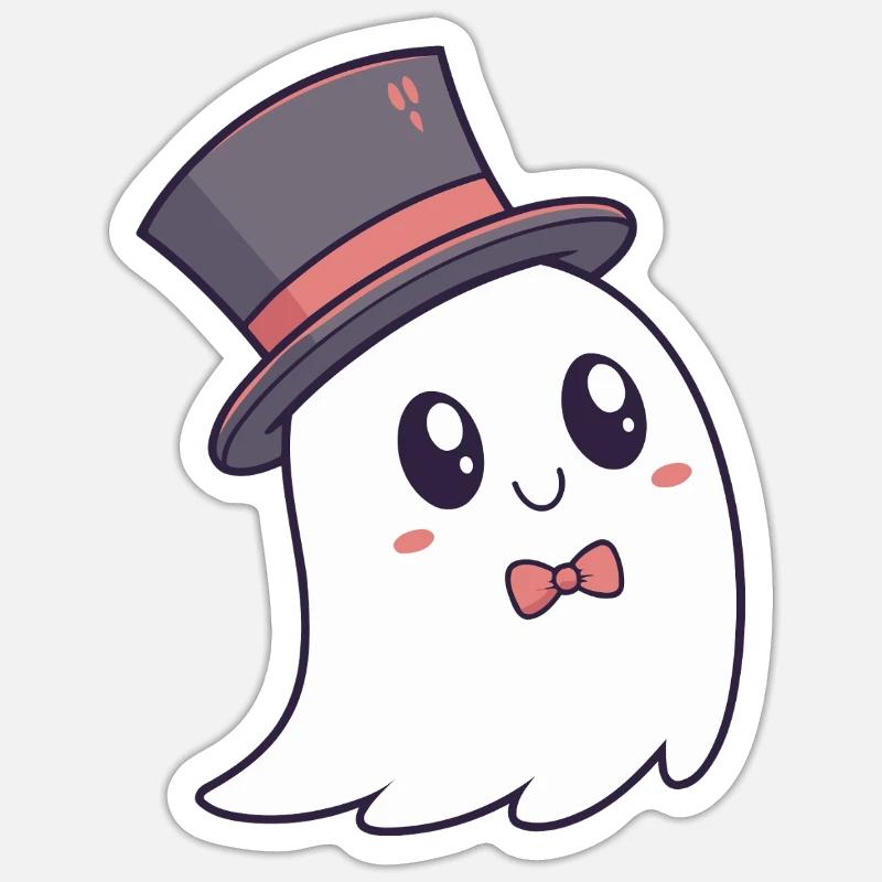 Fancy Ghost Hat and Bow Tie Sticker size S (10 x 10 cm)