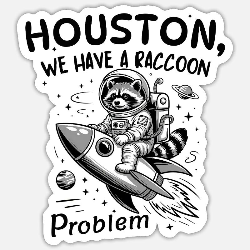 Houston We Have A Raccoon Problem Space Rocket Sticker size S (10 x 10 cm)