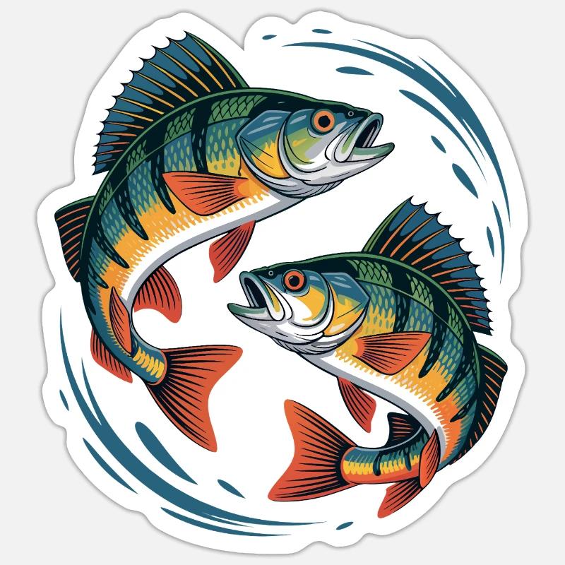 Zwei springende Barsche Sticker Größe S (10 x 10 cm)