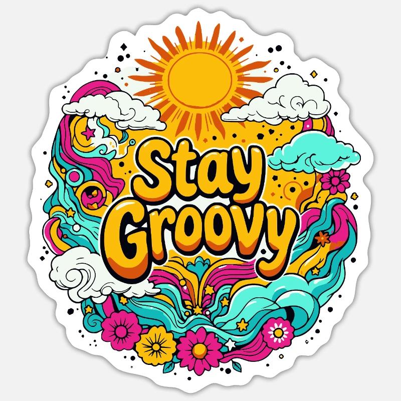 Rétro psychédélique - Sticker taille S (10 x 10 cm) - blanc mat