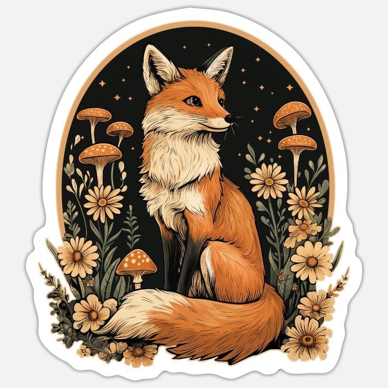 Champignons forestiers renards - Sticker taille S (10 x 10 cm) - blanc mat