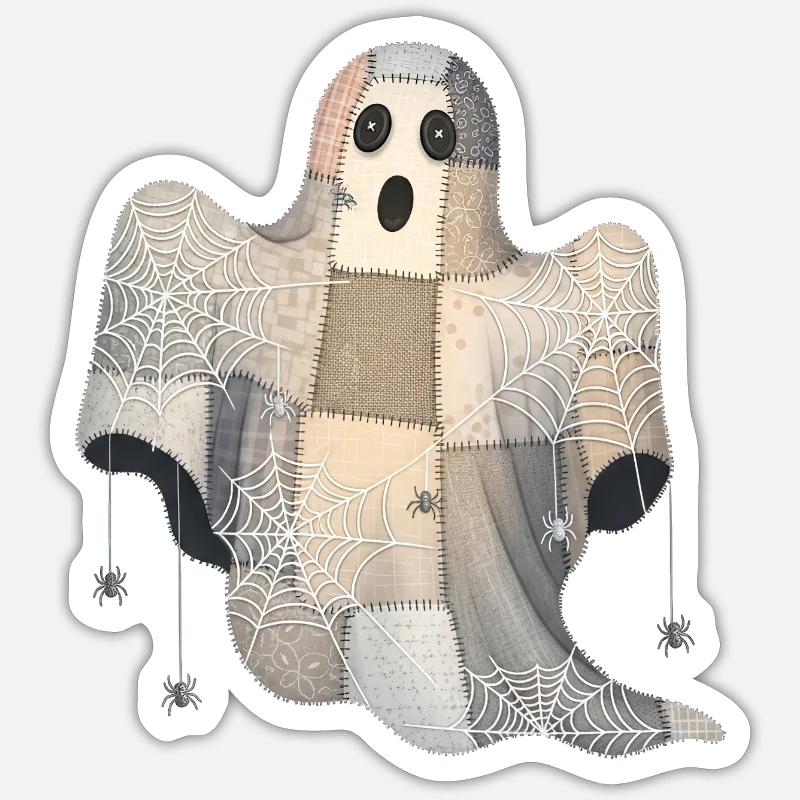 Fantôme patchwork avec toiles d’araignée Sticker taille S (10 x 10 cm)