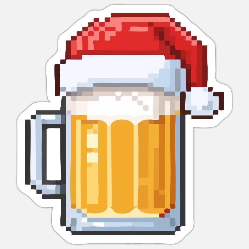 Bière Pixel avec Chapeau de Père Noël – Conception de Noël Sticker taille S (10 x 10 cm)