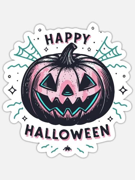 Pink Neon Halloween Kürbis - Sticker Größe S (10 x 10 cm) - Mattweiß