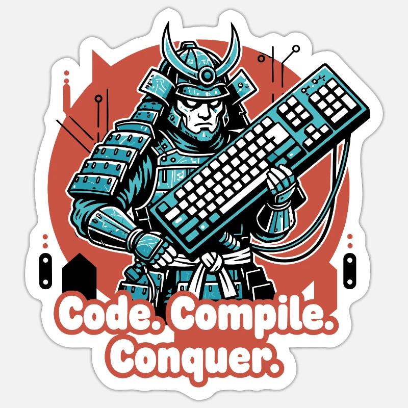 Code Battle Samurai avec clavier - Sticker taille S (10 x 10 cm) - blanc mat
