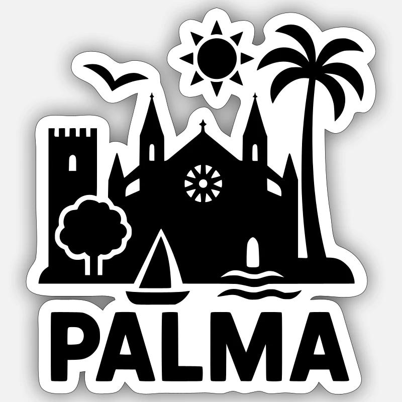 Palma Silhouette Majorque - Sticker taille S (10 x 10 cm) - blanc mat