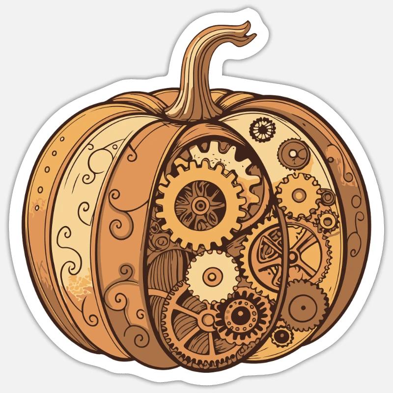 Mechanical steampunk pumpkin - Sticker size S (10 x 10 cm) - white matte