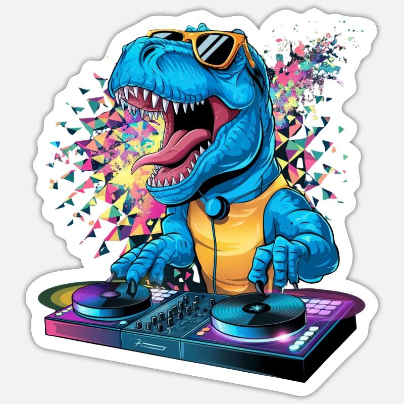 Dino DJ - Sticker size S (10 x 10 cm) - white matte