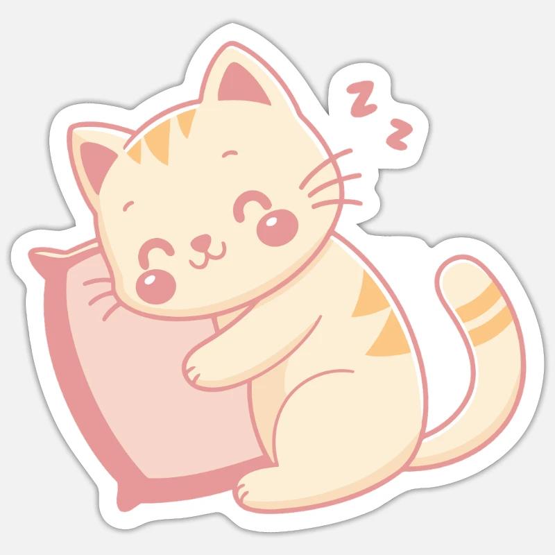 Cuddly Cat Sleeping on Pastel Pillow - Sticker size S (10 x 10 cm) - white matte