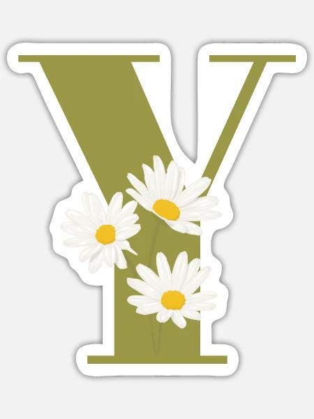 Buchstabe y grüne Gänseblümchen - Sticker Größe S (10 x 10 cm) - Mattweiß