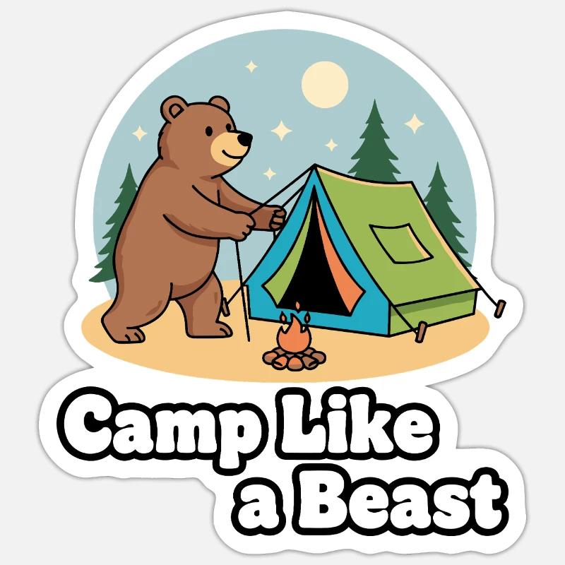 Campez comme une bête - Sticker taille S (10 x 10 cm) - blanc mat