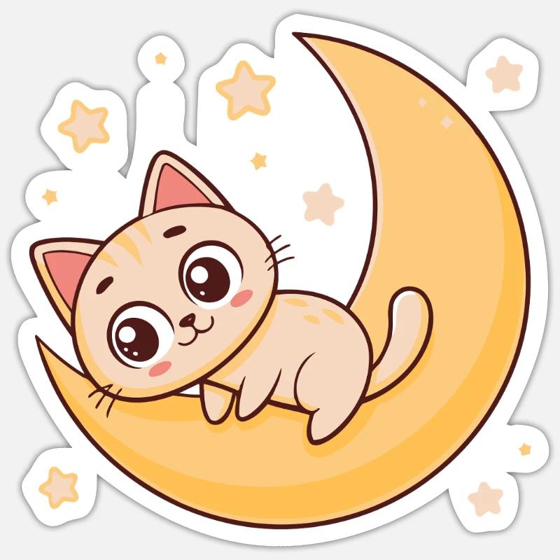 Kitten on Lunar Crescent - Sticker size S (10 x 10 cm) - white matte