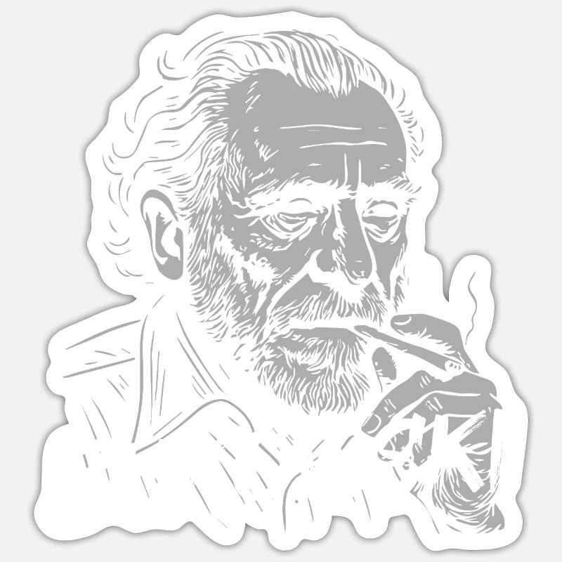 Bukowski Portrait Cigarette Tee - Sticker taille S (10 x 10 cm) - blanc mat
