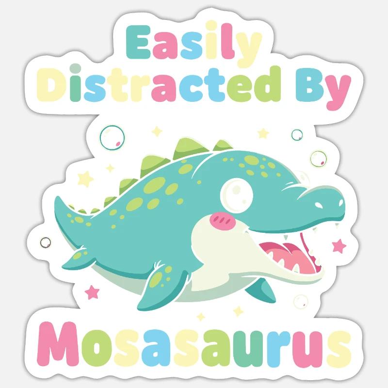 Kawaii Easily Distracted By Mosasaurus - Sticker size S (10 x 10 cm) - white matte