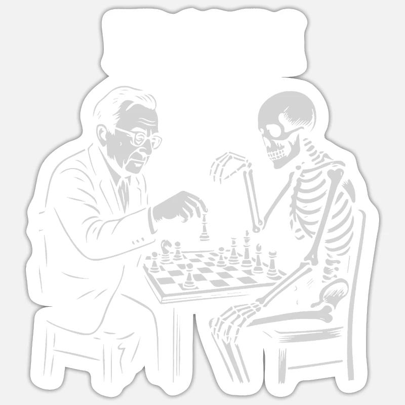 Noir-Schach: Erich Fromm-Psychoanalyse vs. Skelett - Sticker Größe S (10 x 10 cm) - Mattweiß