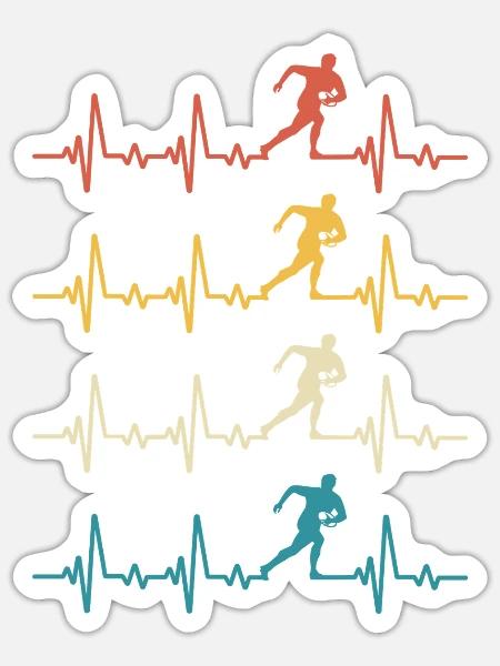 Rugby, Herzschlag, Retro-Rugby - Sticker Größe S (10 x 10 cm) - Mattweiß