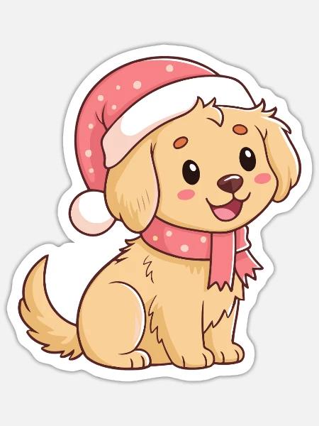 Weihnachts-Golden Retriever-Welpe - Sticker Größe S (10 x 10 cm) - Mattweiß