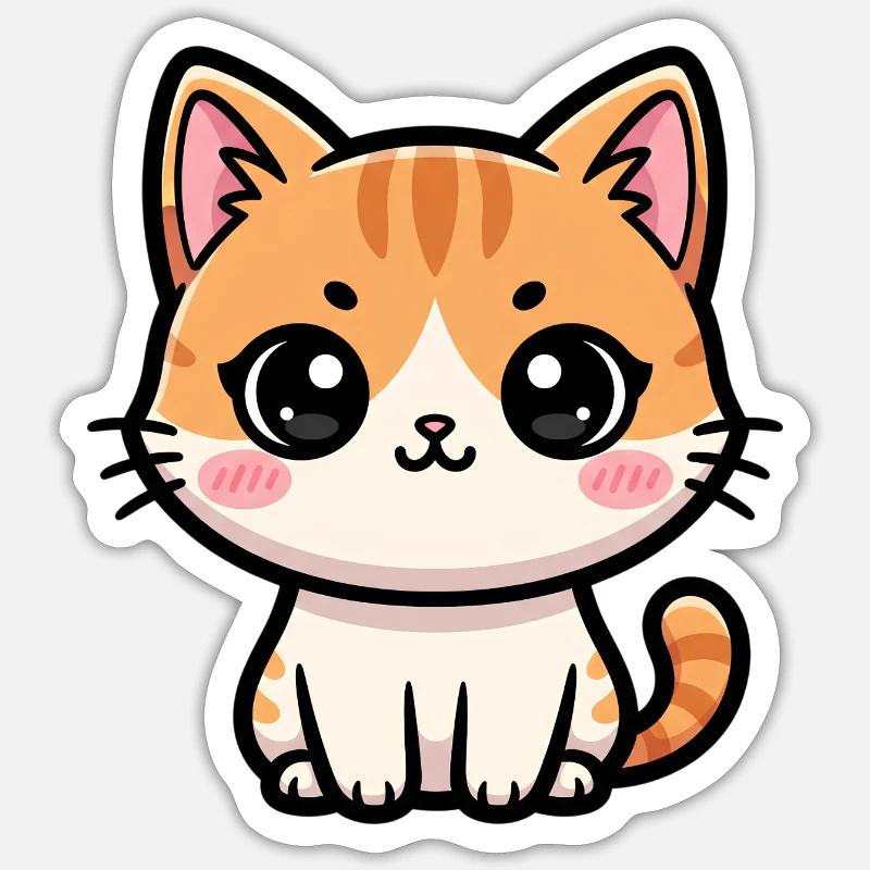Chibi Tabby Kätzchen-Tee Art - Sticker Größe S (10 x 10 cm) - Mattweiß