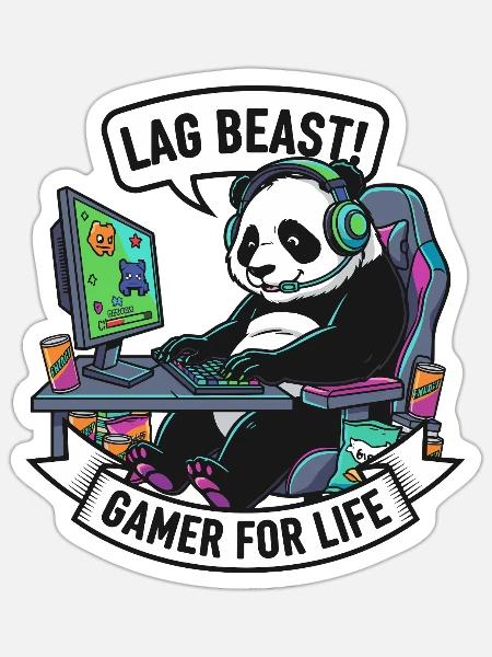Lag Beast Panda Gamer Motiv - Sticker Größe S (10 x 10 cm) - Mattweiß