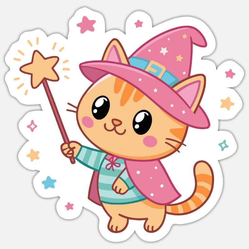 Chat Sorcier Étoilé Magicien Sticker taille S (10 x 10 cm)