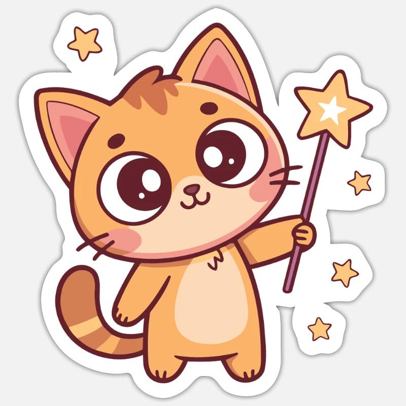 Star Wizard Cat - Sticker size S (10 x 10 cm) - white matte