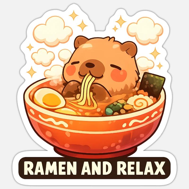 Capybara Ramen and Relax - Sticker size S (10 x 10 cm) - white matte
