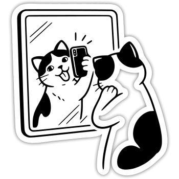 Katze Spiegel Selfie - Sticker Größe S (10 x 10 cm) - Mattweiß - Vorne