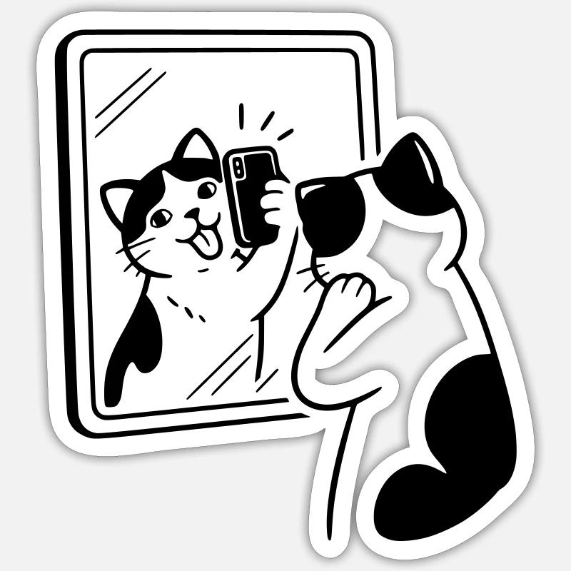 Cat Mirror Selfie - Sticker size S (10 x 10 cm) - white matte